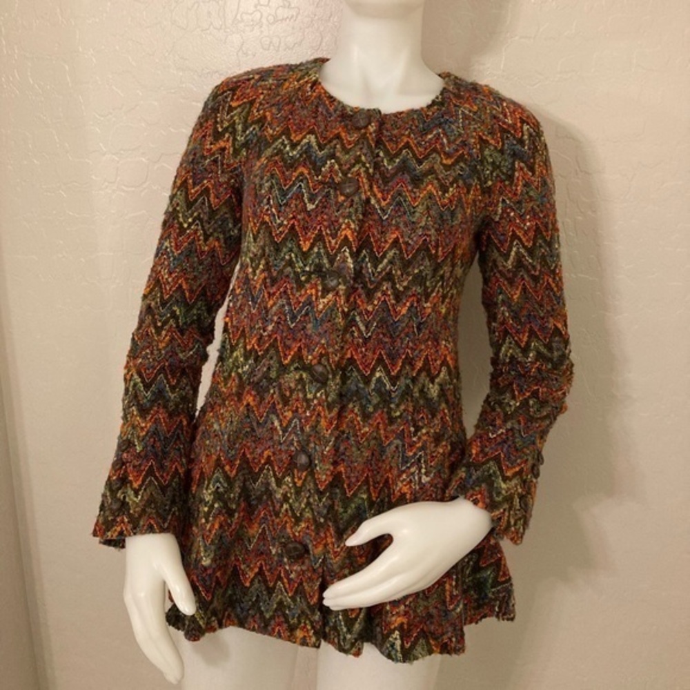 Vintage Free People Button Down Multicolor Chevron Peplum Cardigan Jacket Small